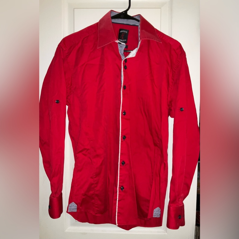 Absolute Rebellion Red Long Sleeves Button Up Slim Fit Shirt